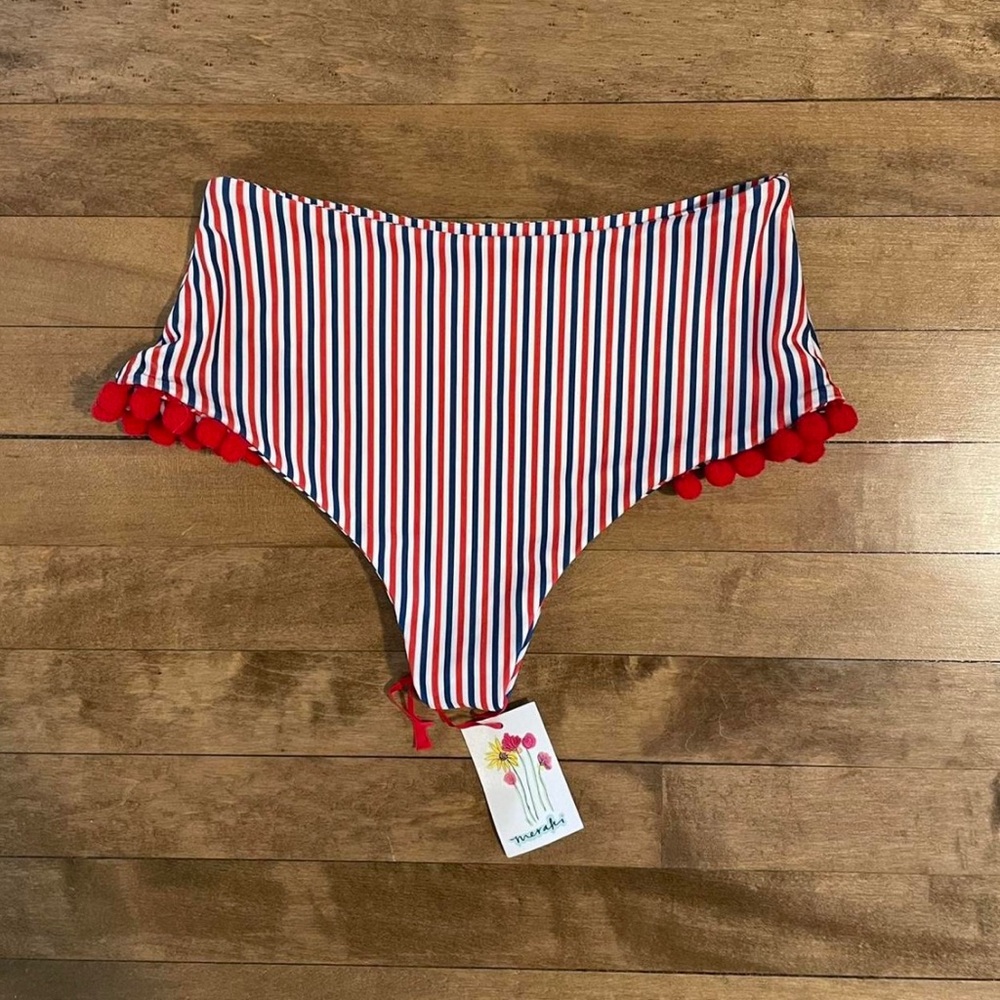 Merkari Boutique Handmade Cheeky Pom Pom Bikini Bottoms Patriotic Colors